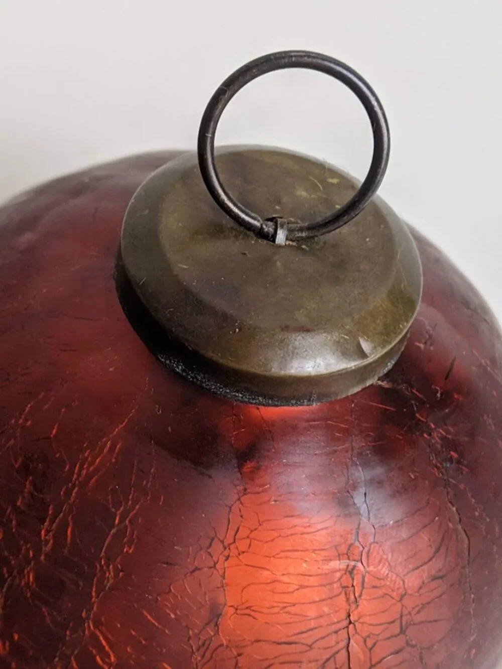 Vintage Brownish Red Crackle Mercury Glass Ornament Ball 3.75
